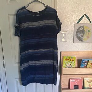Old Navy Linen Navy and White Striped Dress